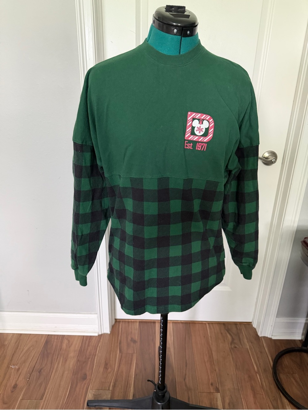 Disney Green and Black Buffalo Plaid Long Sleeve Shirt